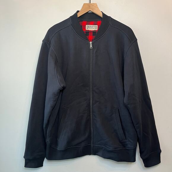 Duluth Trading Co Men's Full Zip Flannel Lined Bomber Jacket Black Size Large - Picture 1 of 6